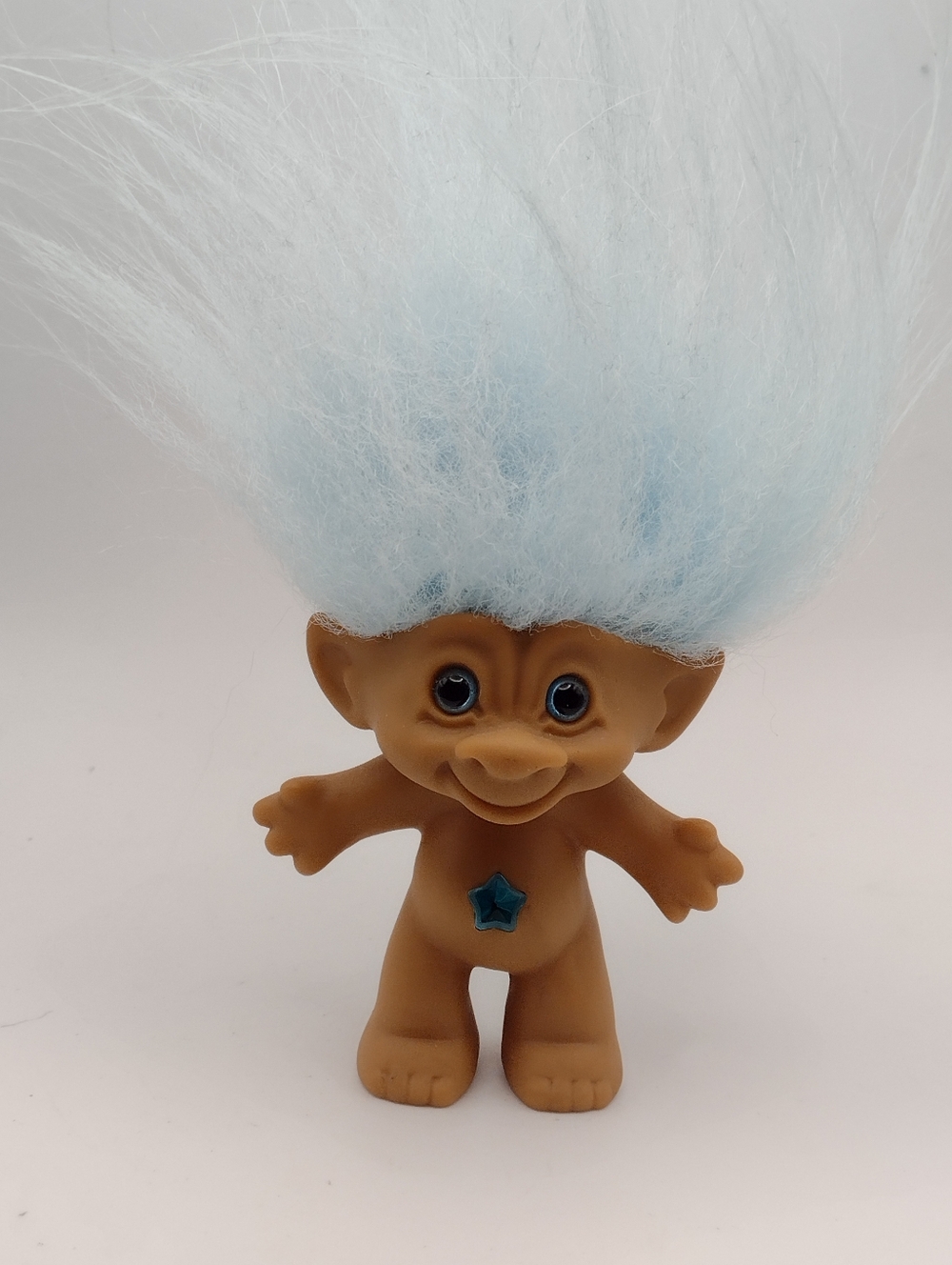 1998 Treasure Troll Doll with Light Blue Hair and Star Belly Jewel
